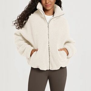 ODODOS Sherpa Fleece Full-Zip Jacket with Pockets Small